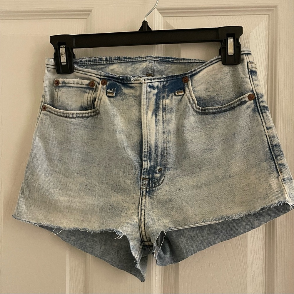 MADEWELL FRAYED WAISTBAND DENIM SHORTS RAW HEM